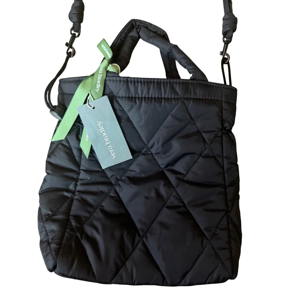 Vera Bradley Black Quilted Puffer Mini  Nylon Tote Convertible Crossbody‎  NWT